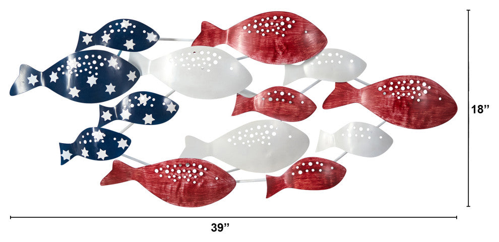 39" Patriotic Metal Fishes Wall Art Decor