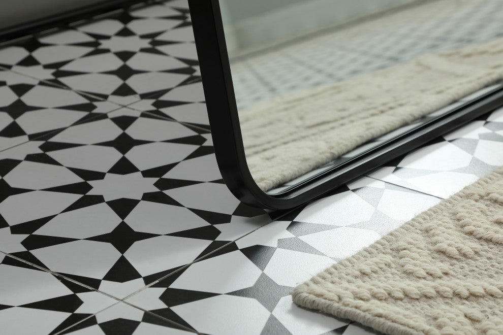 Soft Corner Metal Rectangle Full Length Mirror 32X72 Inch, Black