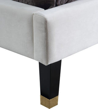 Harlie Velvet Upholstered Bed, Cream, Twin