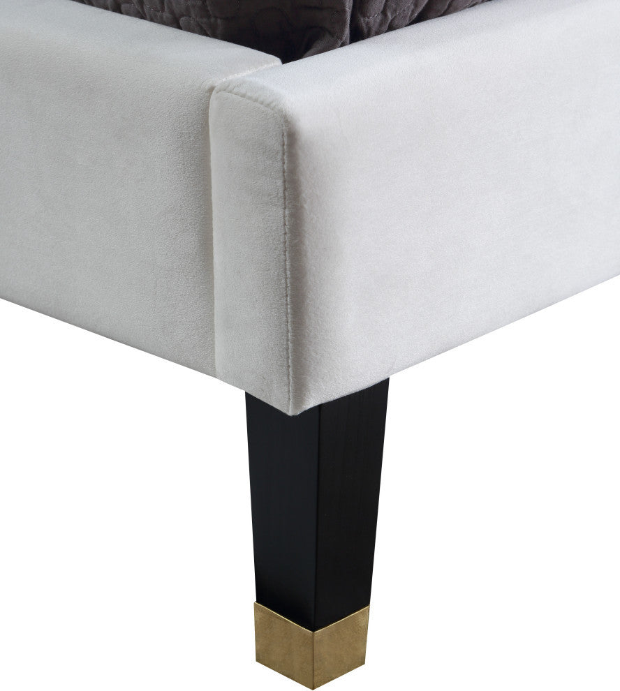 Harlie Velvet Upholstered Bed, Cream, Twin