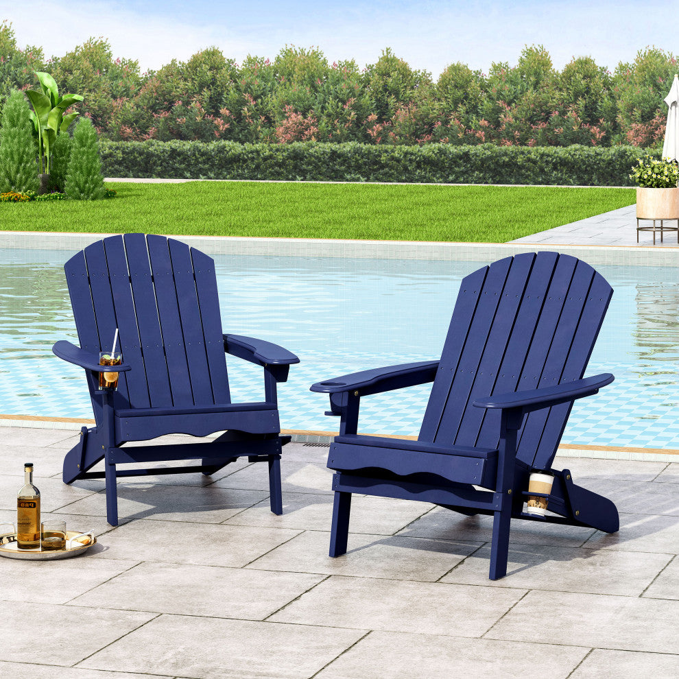 Javion Outdoor Acacia Wood Folding Adirondack Chairs, Set of 2, Navy Blue
