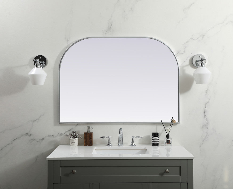 Metal Frame Arch Mirror 42X30 Inch, Silver