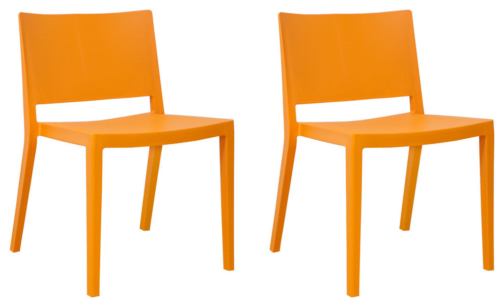 Mod Made Elio Modern Plastic Dining Side Chair, Set of 2, Orange