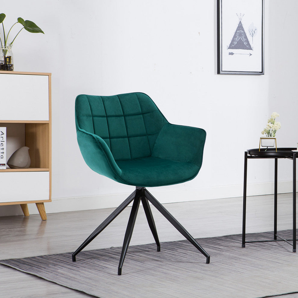 Square Tufted Spider Legs Velvet Accent Chair, Atrovirens