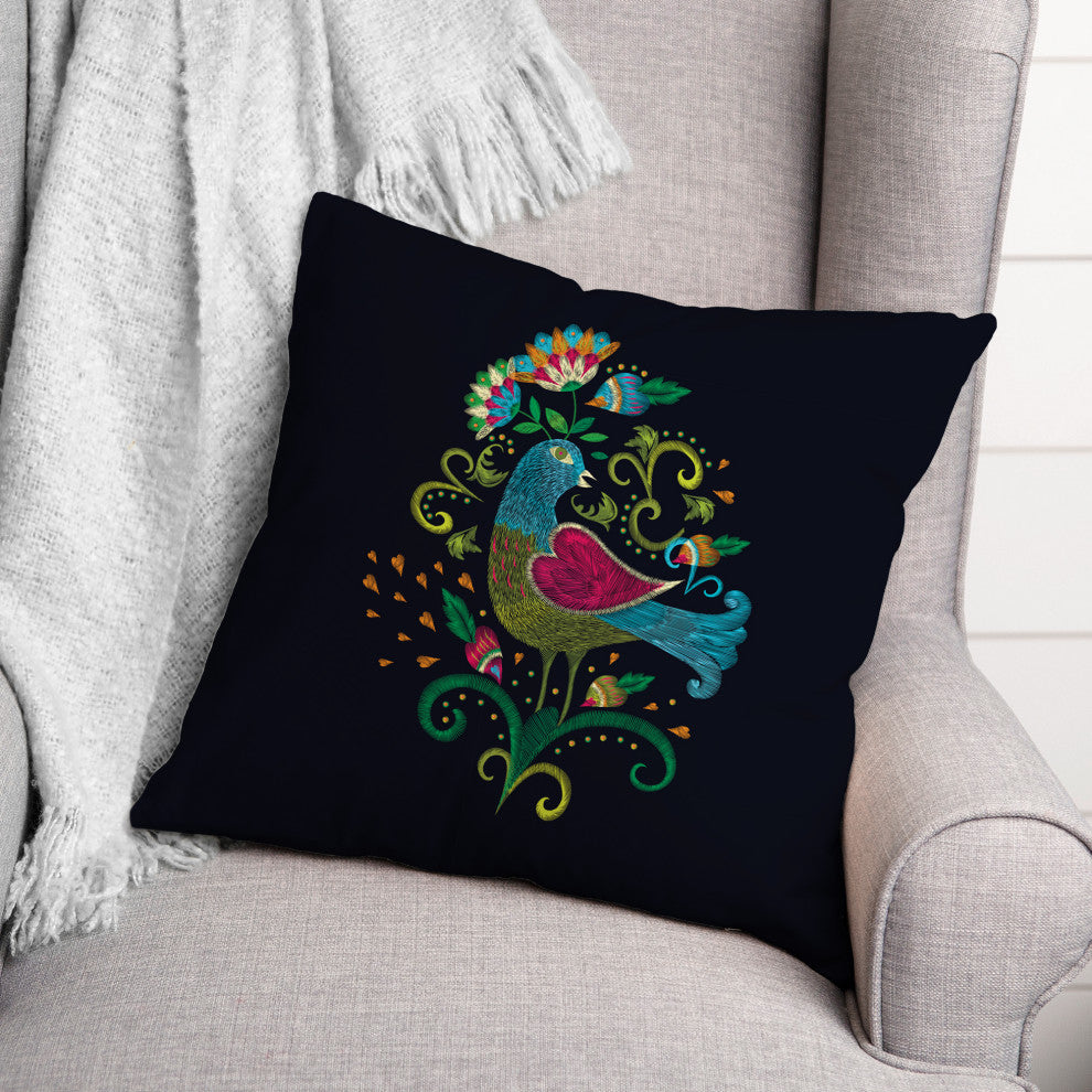 Bright Folk Bird 18x18 Spun Poly Pillow