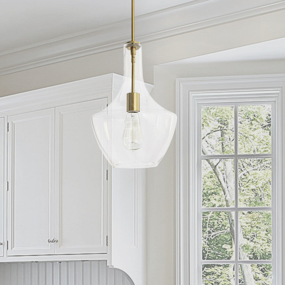 Clear Contemporary Pendant With Aged Brass Metal