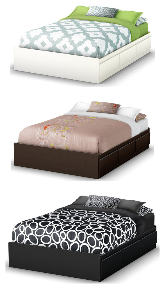 South Shore Step One Full Mates Bed, 54'' With 3 Drawers, Pure Black