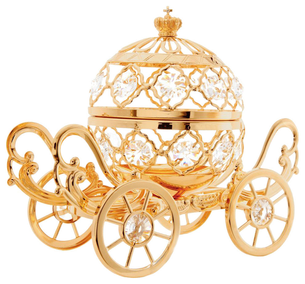 24K Gold Plated Crystal Studded Large Cinderella Pumpkin Coach Ornament