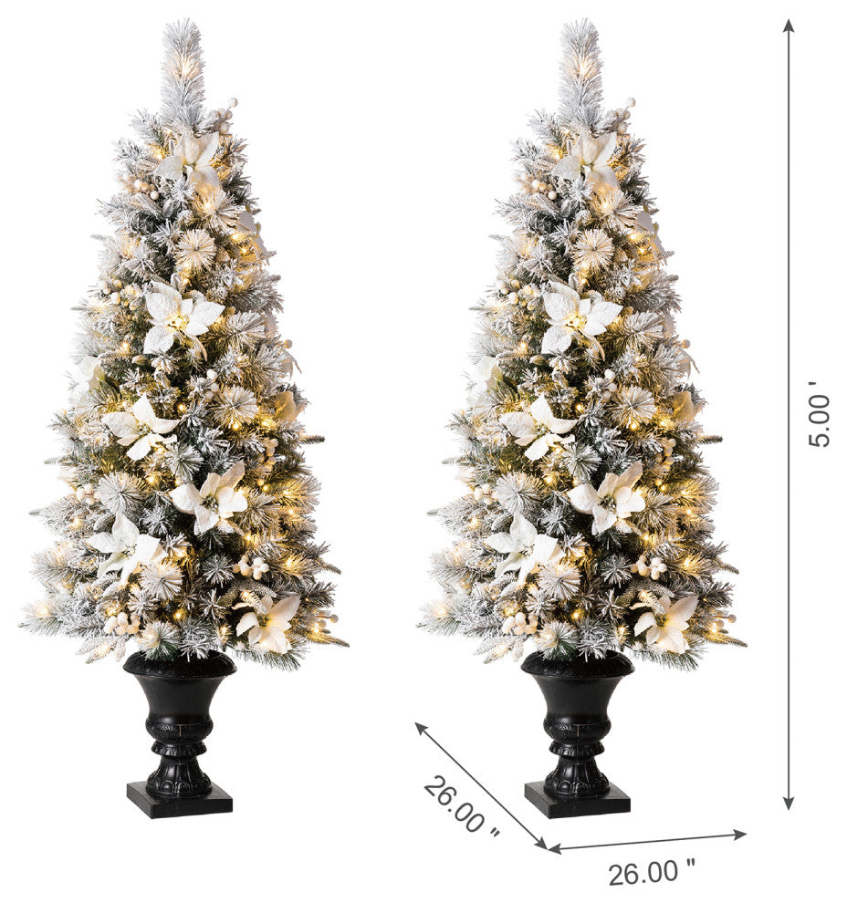 Set of Two Pre-Lit Pine Artificial Christmas Porch Tree, 5ft