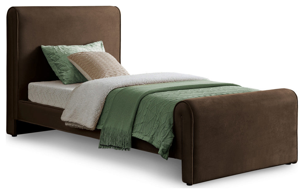 Sloan Black Velvet Full Bed, Brown, Twin