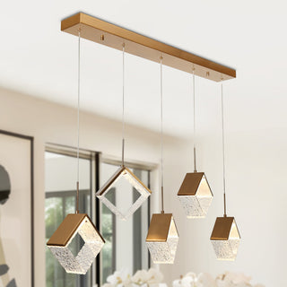 LNC Cendrillon 5-Light 40" Modern Square-Loop Acrylic LED Chandelier, Gold