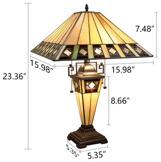 Giles Tiffany 3-Light Mission Double Lit Table Lamp 16" Shade