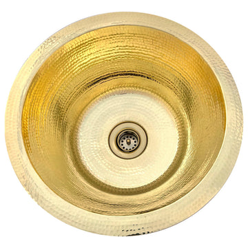 14" Hammered Brass Bar Sink - Shiny Brass, With Drain