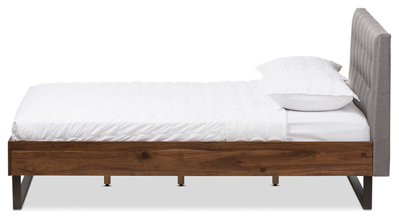 Mitchell Walnut Wood Gray Fabric Dark Bronze Metal Full Platform Bed