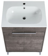 Single Vanity, Gray Oak Finish With Solid Surface Resin White Sink, 24"