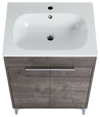 Single Vanity, Gray Oak Finish With Solid Surface Resin White Sink, 24"
