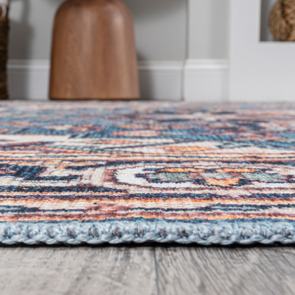 Cirali Ornate Large Medallion Machine Washable Indoor Area Rug, Blue/Beige, 5 X