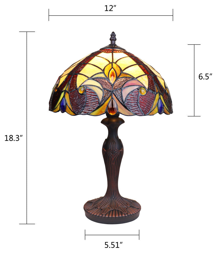 Adia Tiffany-Style 1-Light Victorian Accent Table Lamp 12" Shade