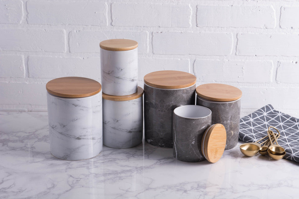 DII White Marble Ceramic Canister (Set of 3)