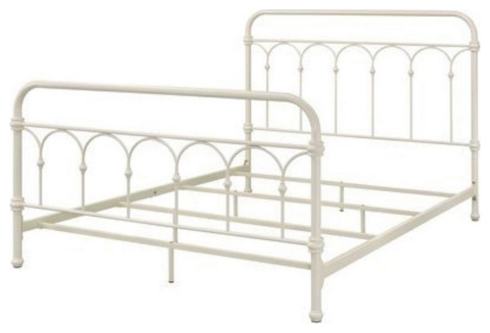 Benzara BM263590 Metal Queen Size Bed With Rectangular Spindle Headboard, White