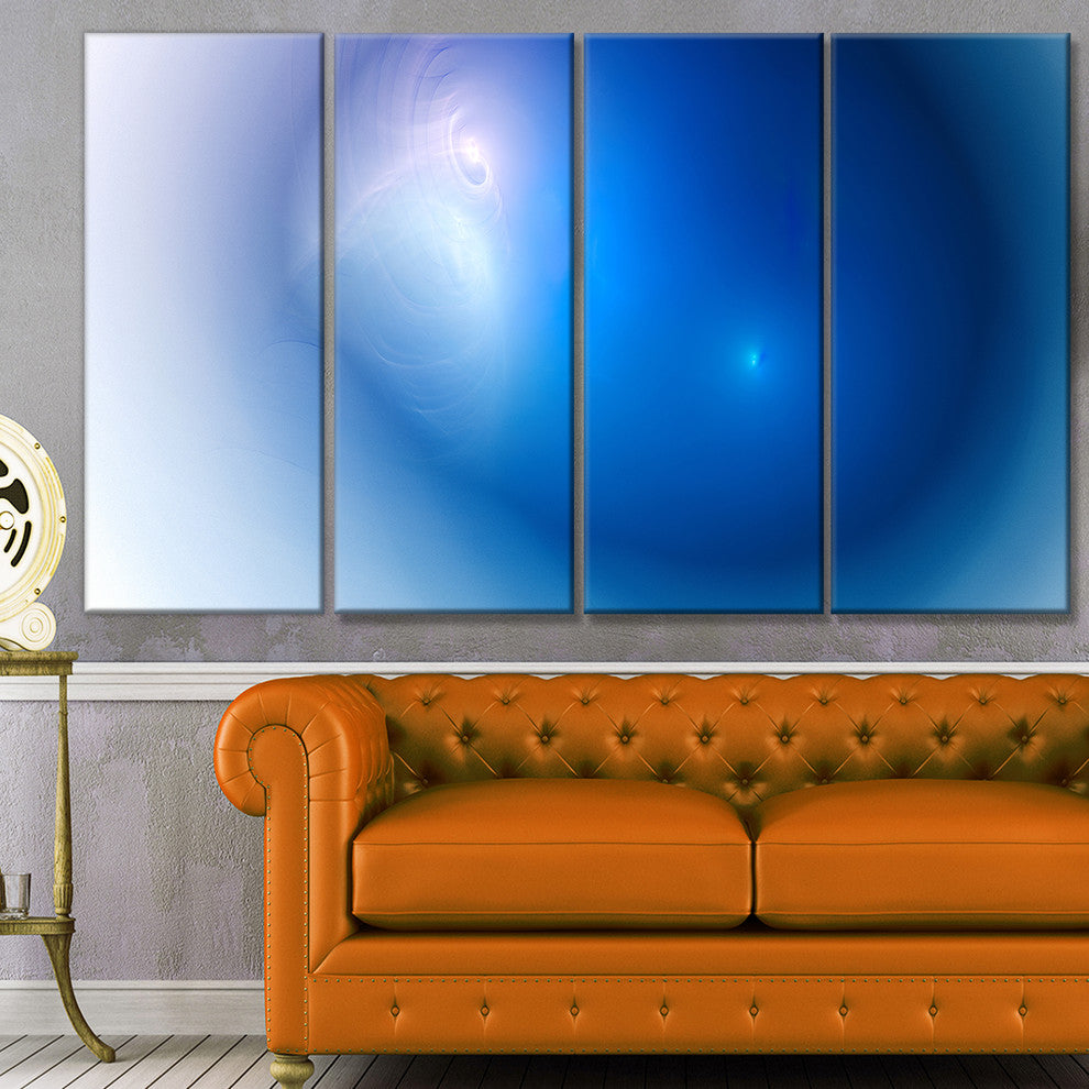 Mysterious Blue Fractal Texture, Abstract Wall Art Canvas, 48"x28", 4 Panels