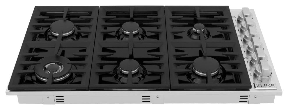 ZLINE 36" Dropin Gas Stovetop with 6 Gas Burners and Black Porcelain Top