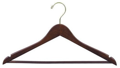 Flat Wooden Suit Hanger With Bar, Walnut, Set of 25