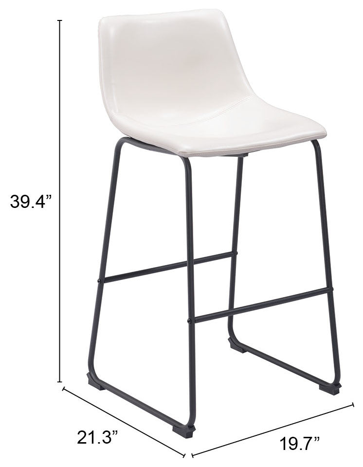 Bar Stool Chair, Set of 2, Faux Vinyl Leather, Distressed White, Black