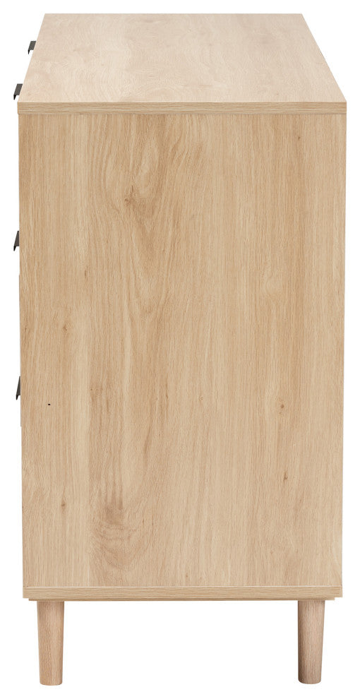 Harrison Natural Brown Finished Wood and Natural Rattan 6-Drawer Storage Cabinet