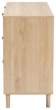Harrison Natural Brown Finished Wood and Natural Rattan 6-Drawer Storage Cabinet