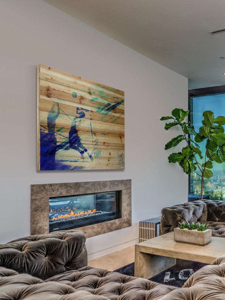"Dusk Volleyball" Painting Print on Natural Pine Wood, 40"x40"