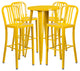 24" Round Yellow Metal Bar 5-Piece Table Set With 4 Vertical Slat Back Stools