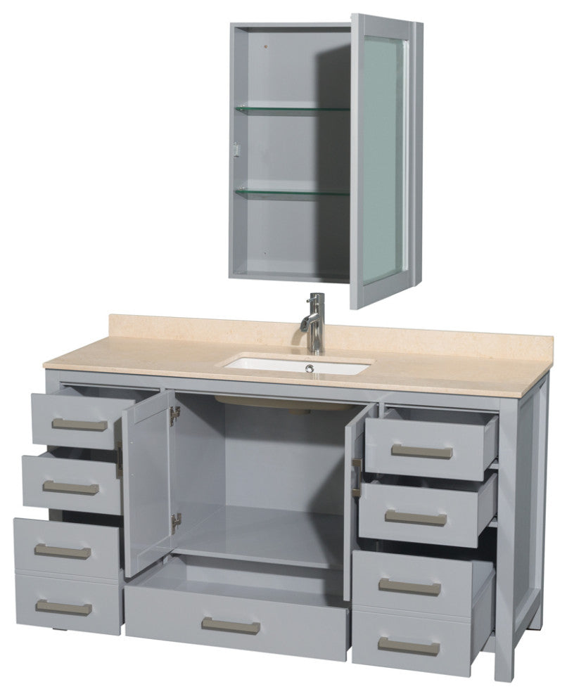 Wyndham WCS141460SGYIVUNSMED 60 inch Vanity in Gray with Ivory Marble and Square