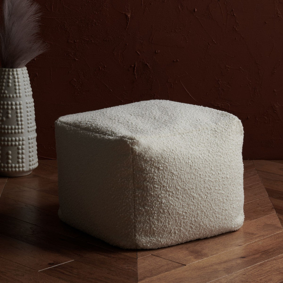 Safavieh Couture Samuels Boucle Pouf, Ivory