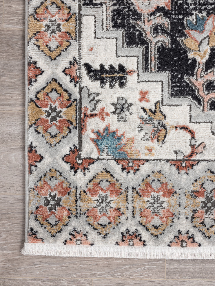 Abani Azure Collection AZR120A Dark Gray Beige Medallion Area Rug