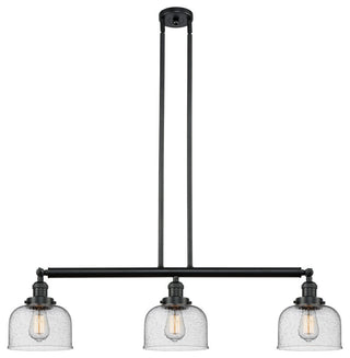 Large Bell 3-Light Island Light, Seedy Glass, Matte Black