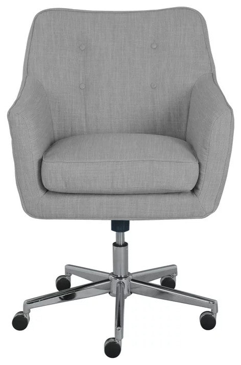 Comfy Office Chair, Memory Foam Cushioned Seat & Button Tufted Back, Light Gray