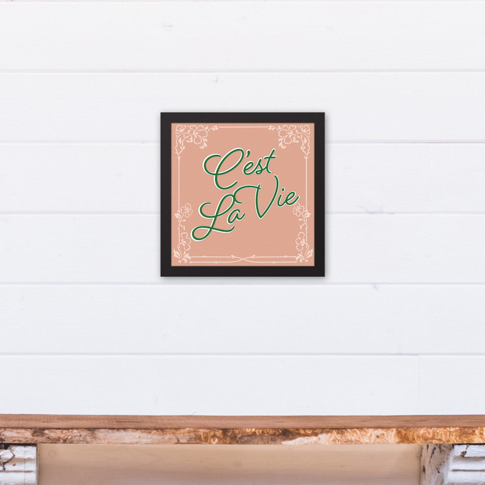 C'est LA Vie Script 12x12 Black Framed Canvas