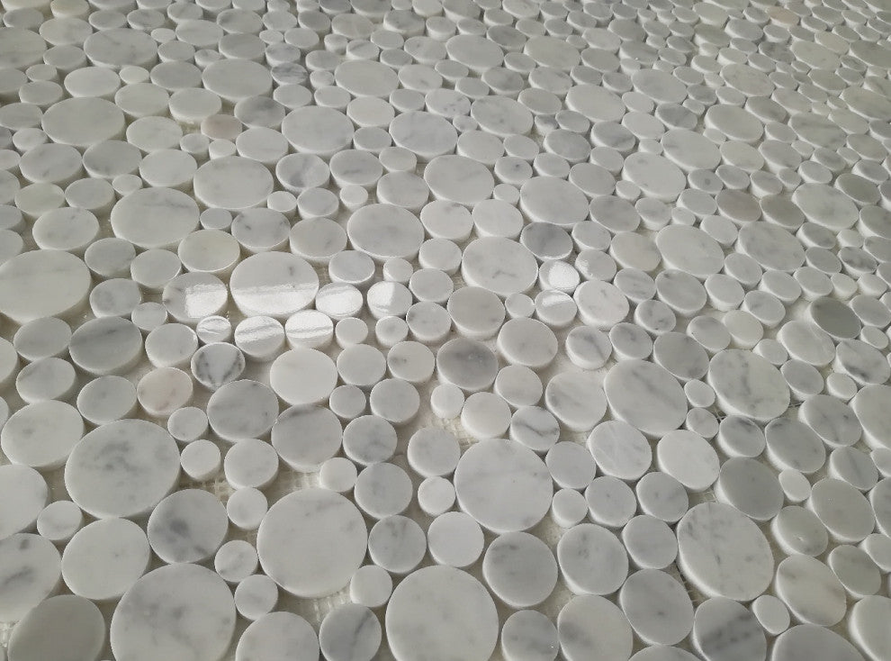 Carrara White Carrera Marble Bubble Round Mosaic Tile Polished, 1 sheet