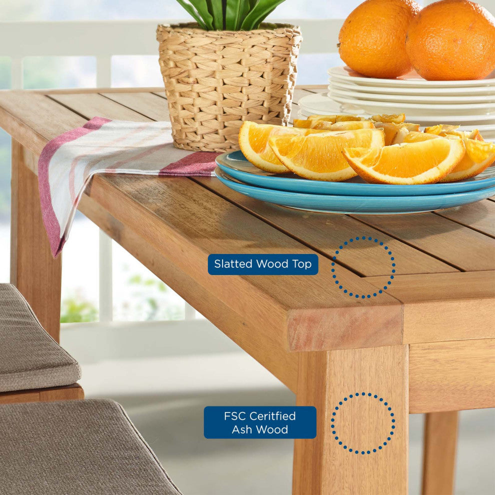 Bar Side Table, Rectangular, Wood, Brown Natural, Modern, Outdoor Patio Cafe