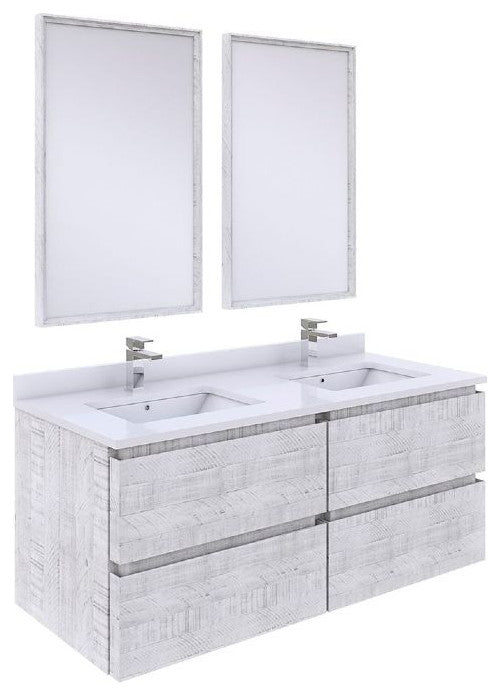 Formosa Modern 48" Rustic White Wall Hung Double Sink Vanity Set, Faucet Fft9131