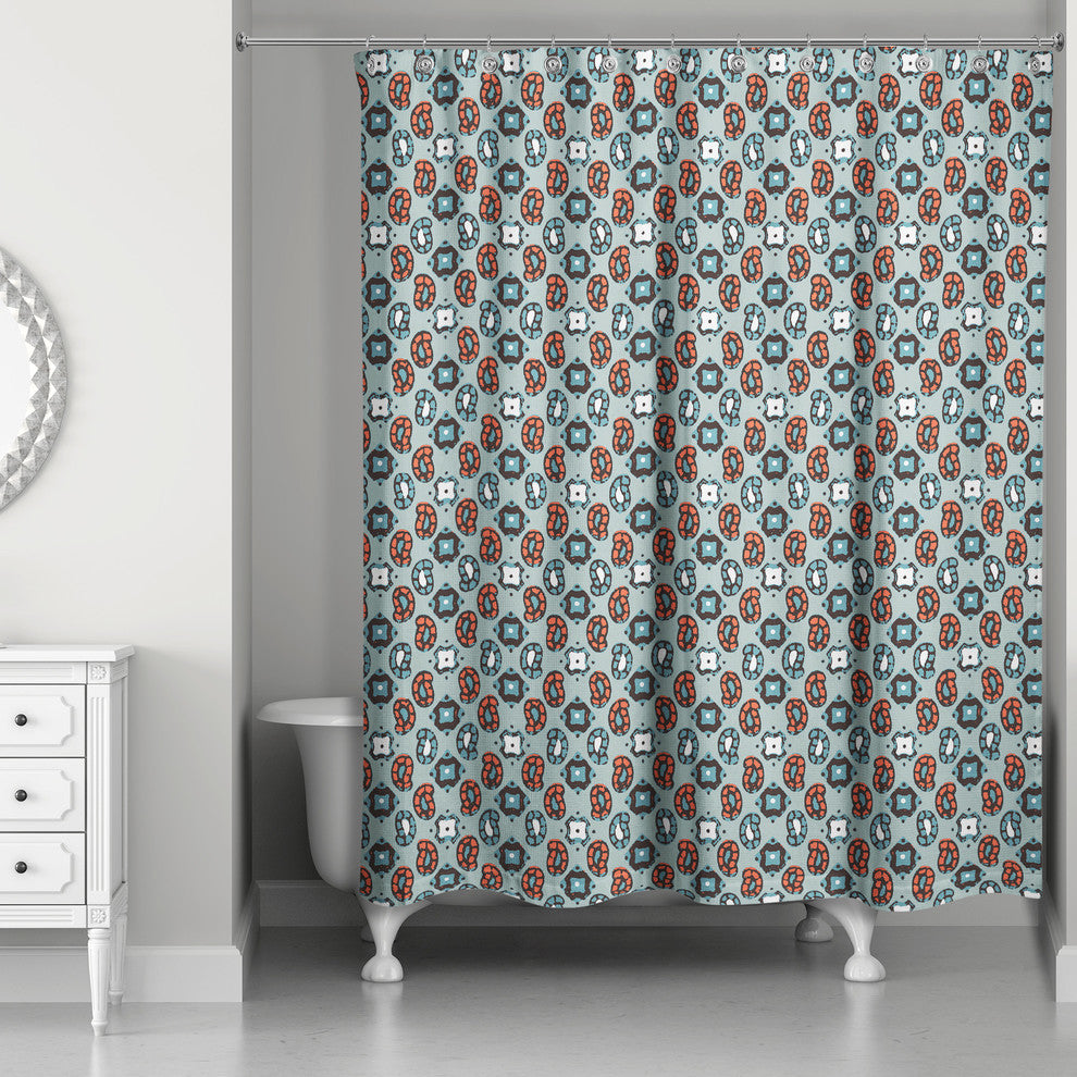 Tiny Paisley Pattern in Blue Shower Curtain