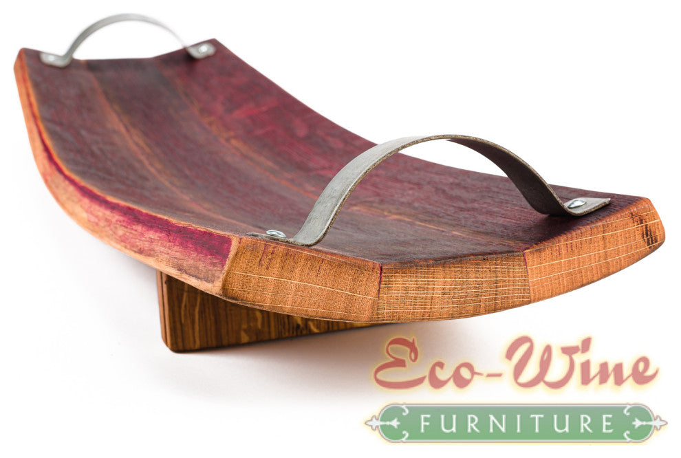 Wine Barrel Platter With Metal Handles