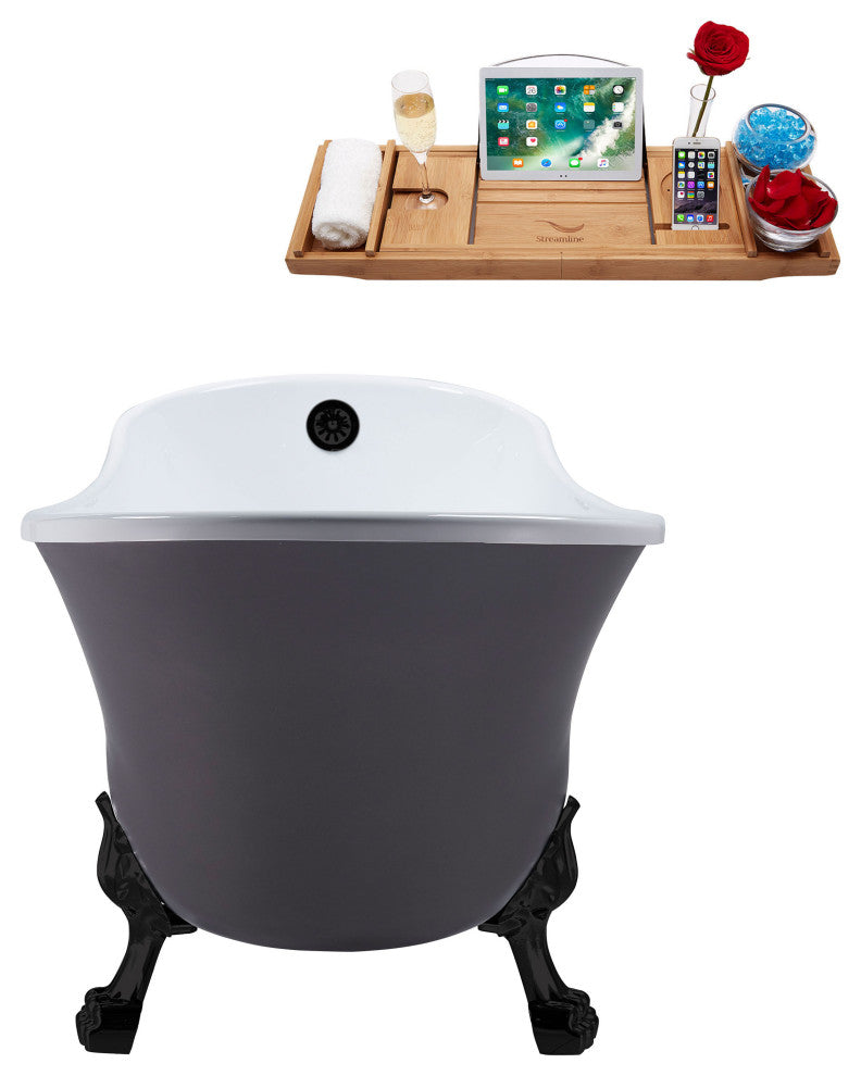 55" Streamline N355BL-BL Clawfoot Tub and Tray With External Drain