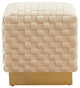 19-Inch Square Velvet Ottoman/Stool in Gold Stainless Steel, Beige
