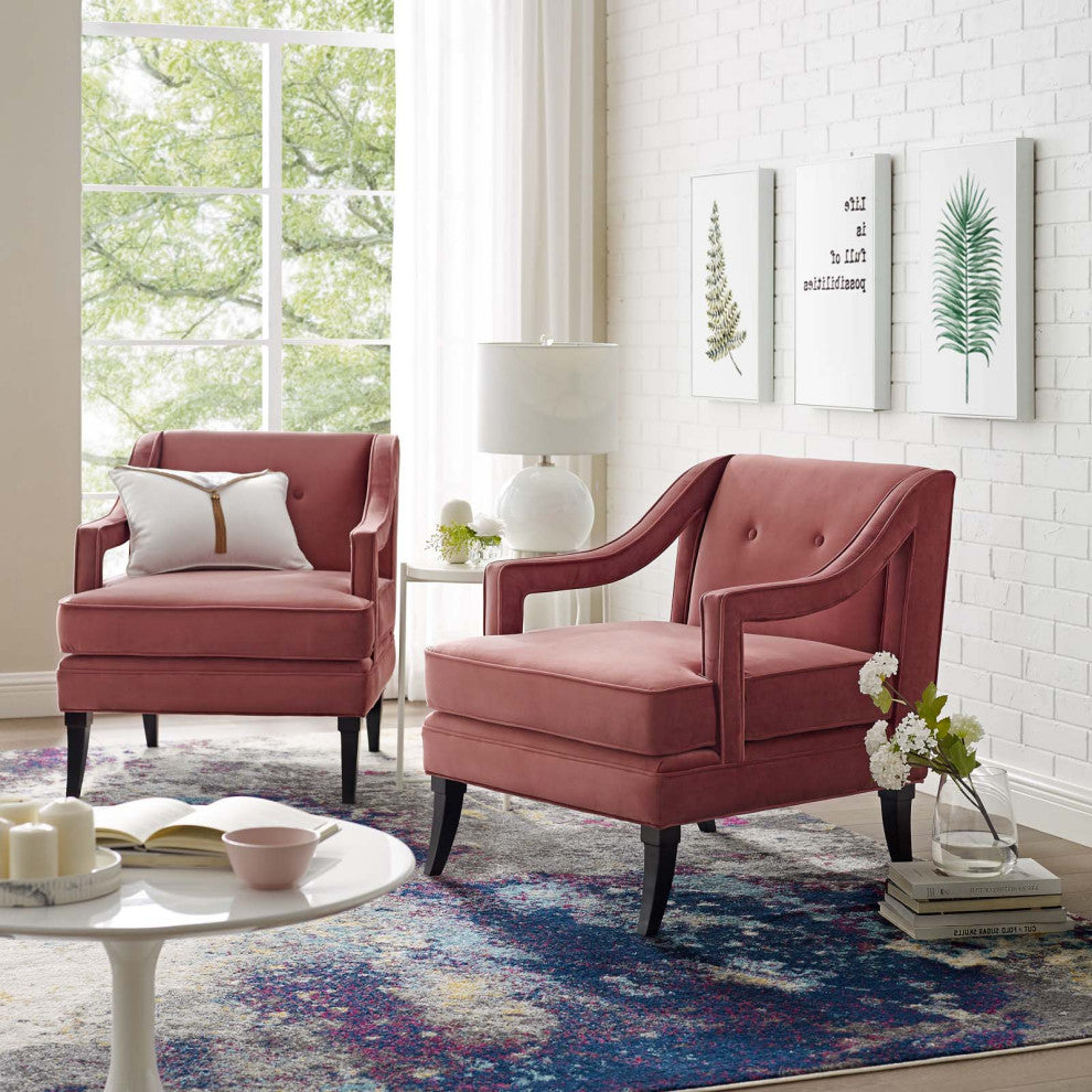Armchair and Sofa Set, Set of 2, Velvet, Pink, Modern, Living Lounge Hospitality