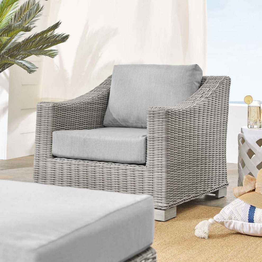 Lounge Chair and Ottoman, Sunbrella, Rattan, Wicker, Gray, Modern, Outdoor