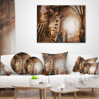 Vintage Style African Zebra African Throw Pillow, 16"x16"