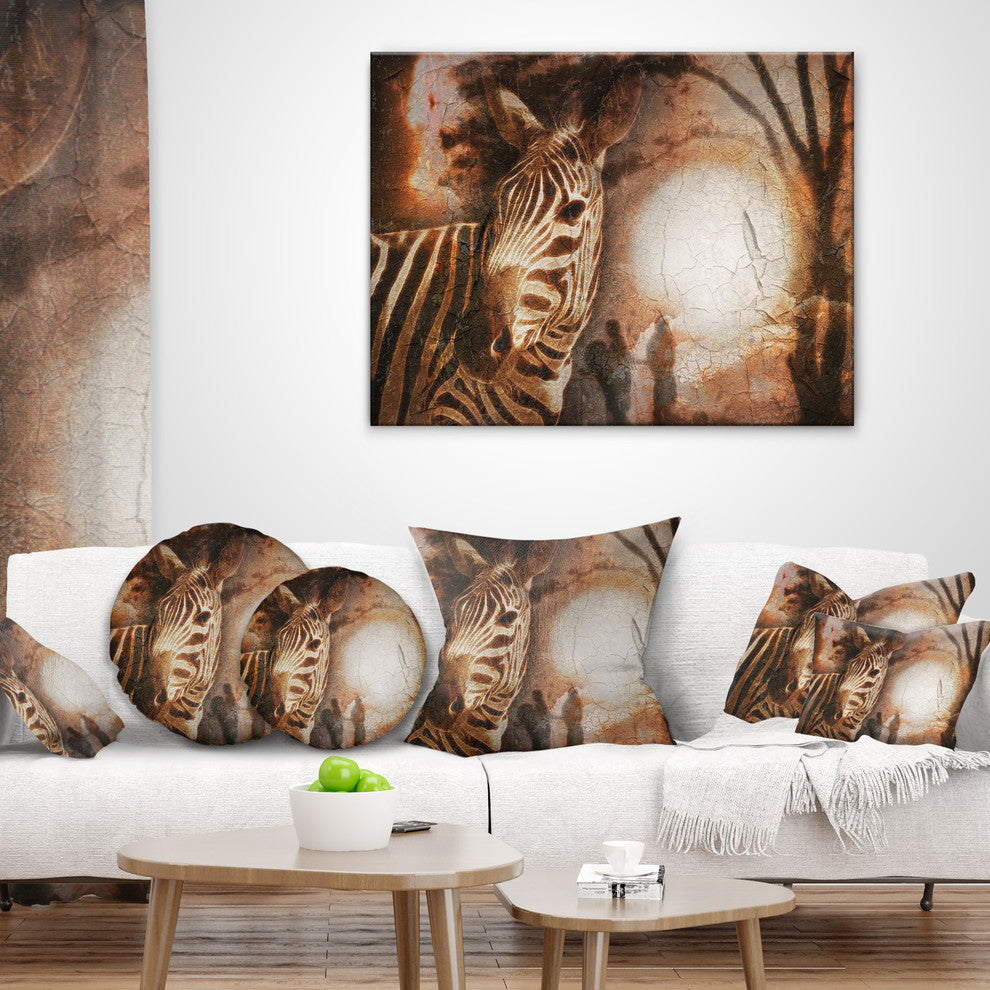 Vintage Style African Zebra African Throw Pillow, 16"x16"