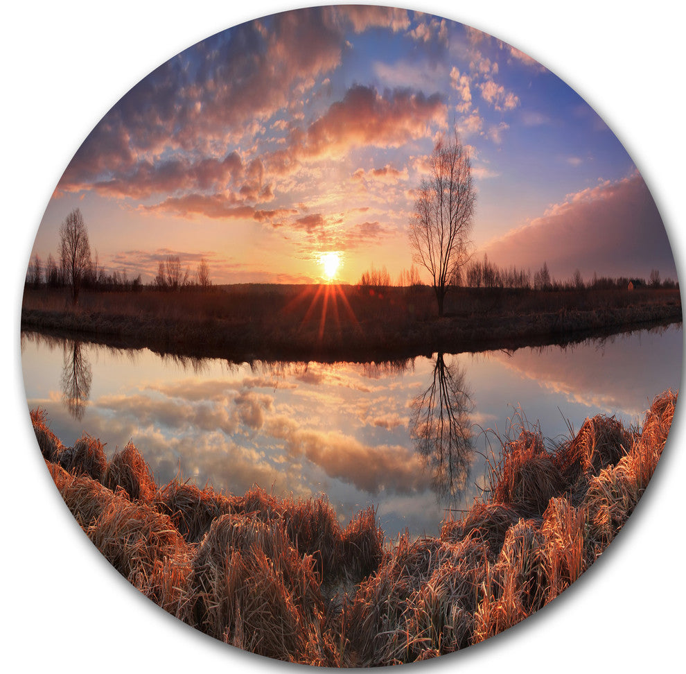 Sunrise Above Spring River, Landscape Photo Round Wall Art, 23"